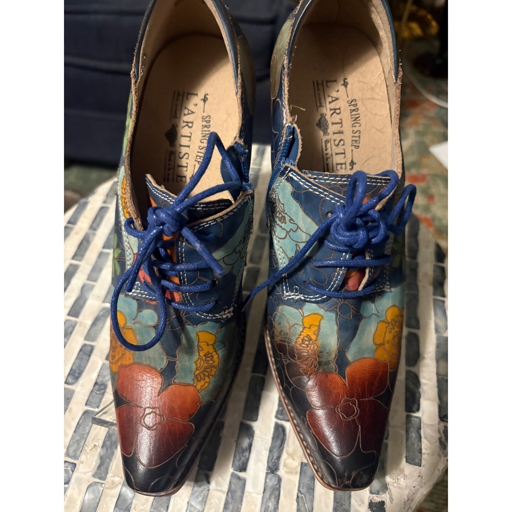 Spring Step L'Artiste Blue Floral Leather Lace-Up Ankle Boots EU 37 US 7 - Picture 10 of 15